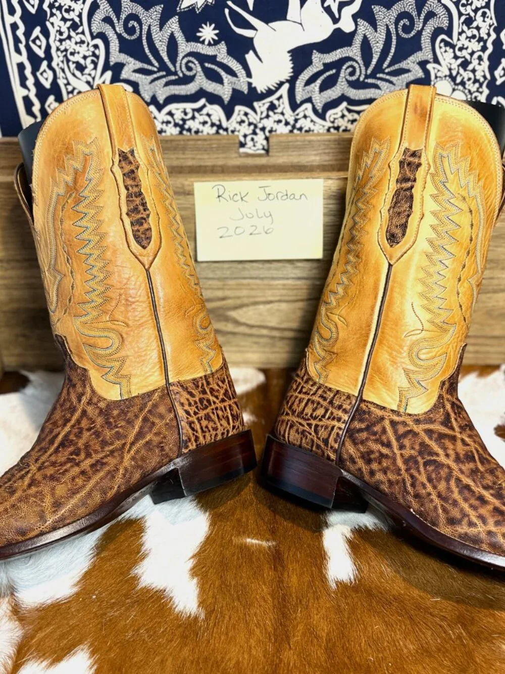 Lucchese Safari Burnished Tan Exotic Leather Cowboy Boots fits a 10D/10E